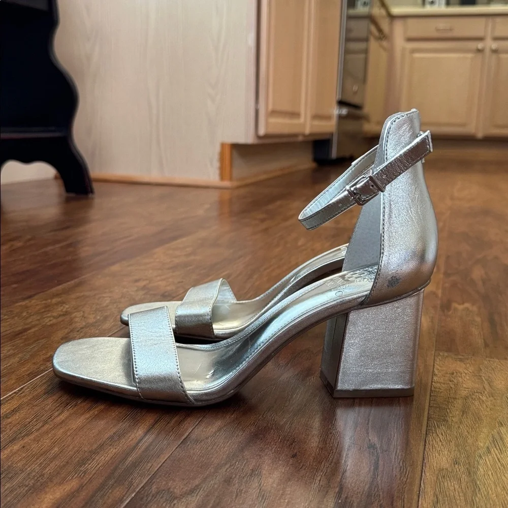 Vince Camuto Margry Ankle Strap Block Heel Sandal Silver Size 9